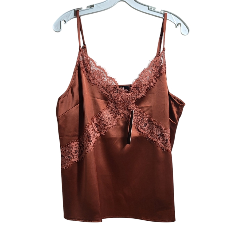 Lulu's Sweetest Kiss Rust Orange Satin Lace Cami Top - Picture 3 of 16
